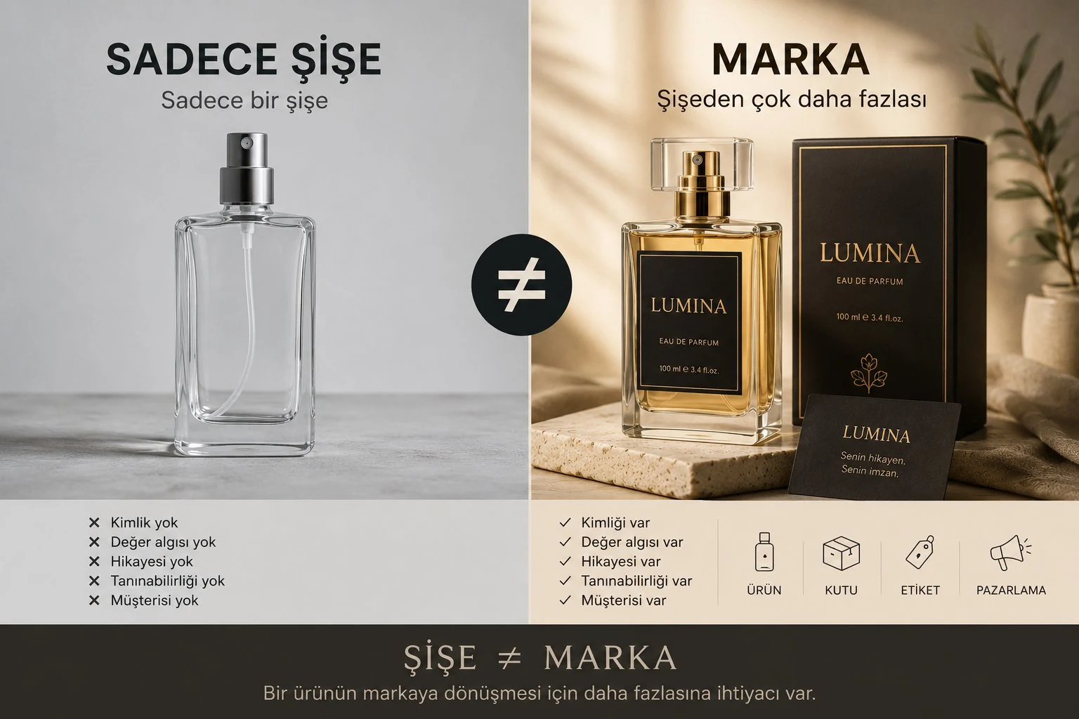 Boş parfüm şişesi ile markalı kozmetik ambalaj karşılaştırması: sadece şişe almak marka kurmak değildir.